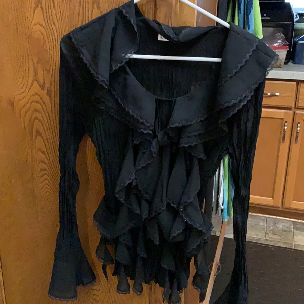 Kaely n Max Sheer black ruffle filled Sexy Top